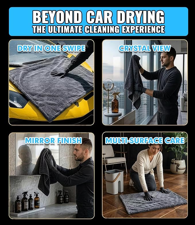 2-Pack 1300 GSM Car Drying Towels – Microfiber Towels for Cars (36" x 28"), Ultra-Absorbent, Streak-Free, Scratch-Free, No Water Spots, Double-Twist Pile & Edgeless Design