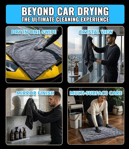 2-Pack 1300 GSM Car Drying Towels – Microfiber Towels for Cars (36" x 28"), Ultra-Absorbent, Streak-Free, Scratch-Free, No Water Spots, Double-Twist Pile & Edgeless Design