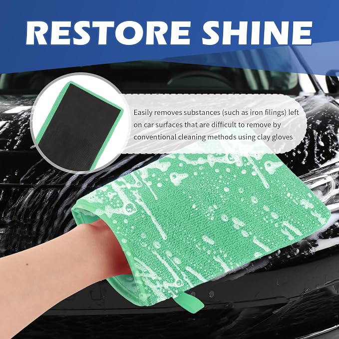 2PCS Car Clay Mitt Auto Detailing,Soft Clay Bar Mitt for Cleaning Car Surfaces,Anti-Scratch Clays Mitts for Cars Detailings to Replace Traditional Clays Bar Cars Accessories (Green/2PCS)