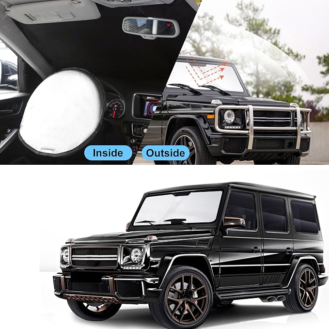 TINGLU Sun Shade for Mercedes Benz G W463 G550 G55 G63 G65 1990-2018(Not for 2019-2021 Mercedes Benz G Class) Accessories Windshield Sun Shade Window Shade UV Rays Protection Sun Visor Cover