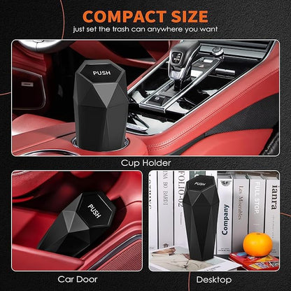 HOTOR Car Trash Can with Lid - 1 Pack, Mini Essential Car Accessories for Interior, Leakproof Car Garbage Can with 15 Attached Trash Bags, Multipurpose Car Organizers and Storage,Black