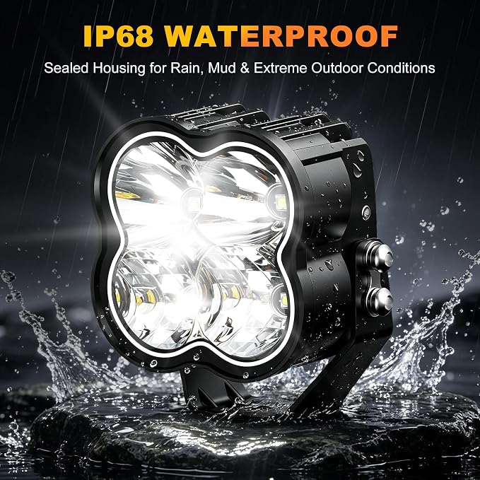 3.7 Inch LED Driving Pod Light with Remote, 200W Spot Beam Offroad Pod with DRL, Spotlights Cube Ditch Lights with 2 Amber Covers & DT Plug, White & RGB Mode, for Jeep Offroad ATV UTV, 1 Pair