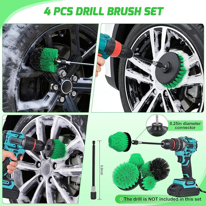 Nilight 27PCS Car Detailing Kit Auto Cleaning Tools Wash Set with Storage Carry Bag Home Use for Interior Exterior Deep Clean Polish Car Care Windshield Dashboard Seat Air Vents Wheels Tires, Green