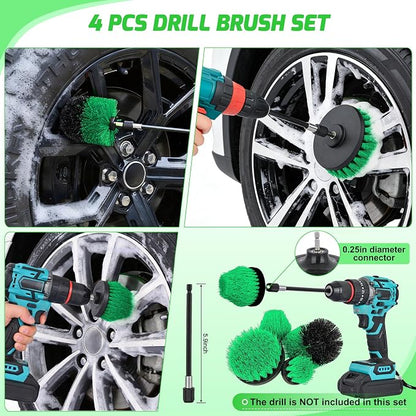 Nilight 27PCS Car Detailing Kit Auto Cleaning Tools Wash Set with Storage Carry Bag Home Use for Interior Exterior Deep Clean Polish Car Care Windshield Dashboard Seat Air Vents Wheels Tires, Green