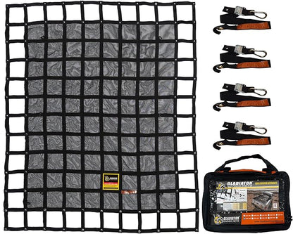 GLADIATOR CARGO NETS - Heavy Duty Cargo Net - Truck Accessory - Cargo Carrier -Truck Organizer - Medium-Trailer-Pickup-Boat-Jeep-SUV-Camping-(WLL): 1,500 lbs (MGN-100) 6.75' x 8' ft.