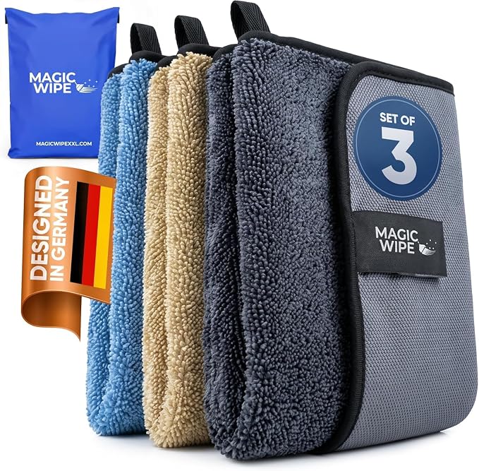 MagicWipe® Bathroom Drying Cloth XXL - Multicolor 3 Pack 40 x 60 cm Microfibre Cleaning Cloth - Streak & Lint Free Cloth, Premium Quality Drying Towel for Bathrooms, Kitchen, Mirrors, Car
