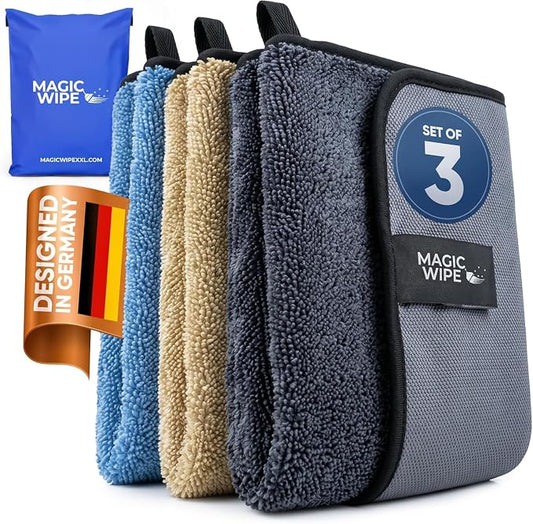 MagicWipe® Bathroom Drying Cloth XXL - Multicolor 3 Pack 40 x 60 cm Microfibre Cleaning Cloth - Streak & Lint Free Cloth, Premium Quality Drying Towel for Bathrooms, Kitchen, Mirrors, Car