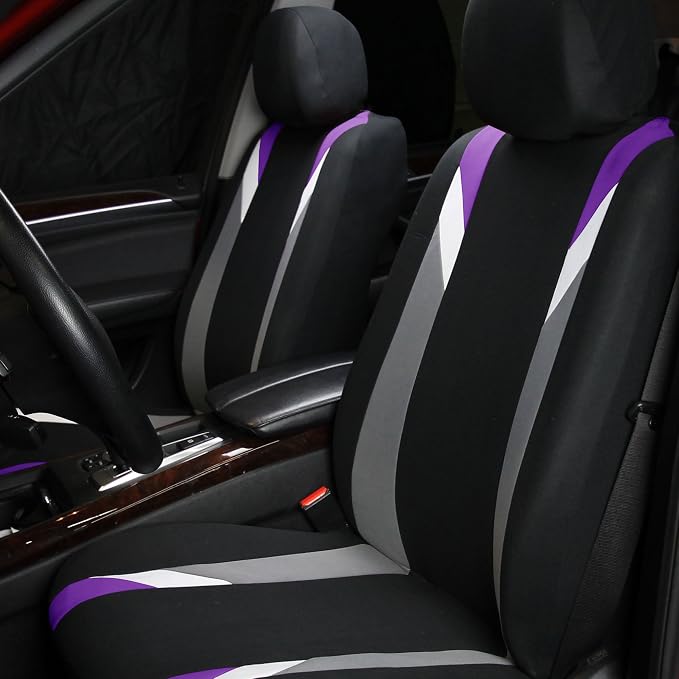 FH Group Premium Modernistic Flat Cloth Car Seat Covers – Universal Fit, Washable Seat Covers for SUV Sedan Van, Purple, Full Set