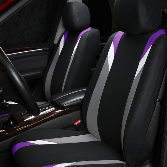 FH Group Front Set Cloth Car Seat Covers for Low Back Car Seats with Removable Headrest, Universal Fit, Airbag Compatible Seat Cover for SUV, Sedan, Van, Purple