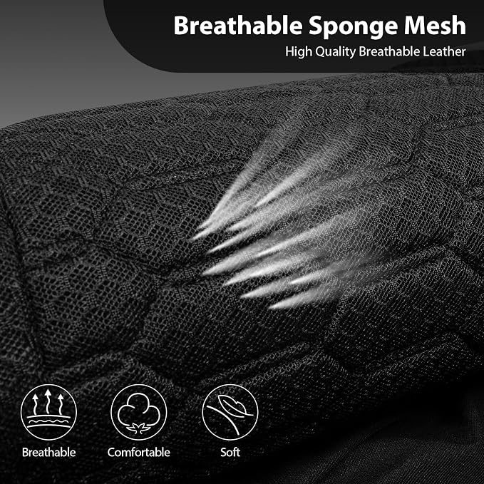 CAR PASS 3D Foam Mesh Leather Car Seat Covers Full Set,Breathable Mesh Faux Leather Seat Covers for Car,Universal Fit for SUV Truck Sedan Automotive, Armrest Airbag Compatible,Black