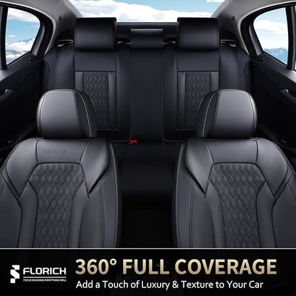 FLORICH Seat Covers, Car Seat Covers Full Set, Luxury Nappa Leather Seat Covers, Breathable and Waterproof Car Seat Protector 5 Seat, Automotive Seat Covers Universal Fit for Most Cars-Black
