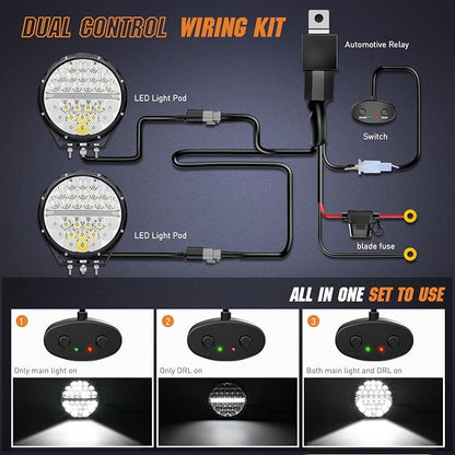 Nilight 9 Inch Round Offroad LED Driving Lights with DRL 2PCS 140W 15560LM IP68 Spot Flood Combo Work Light with 12AWG DT Connector Wiring Harness Kit for 4x4 Jeep Truck ATV UTV SUV, 5 Year Warranty