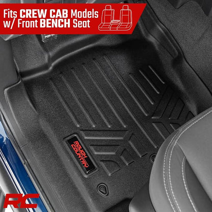 Rough Country Floor Armor Front & Rear Floor Mats for Nissan Titan (2017–2024) & Titan XD (2016–2024) Crew Cab w/Front Bench Seats - All-Weather Protection, Spill Saver Lip