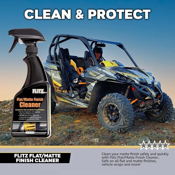 FLITZ Flat Matte Finish Cleaner - 8oz Bottle of USA-Made Vinyl Wrap Spray to Easily Remove Grease, Wax, Dust, & More - Quick Drying Matte Paint Cleaner - Ideal for Cars, Motorcycles