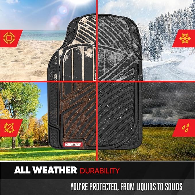 Motor Trend 3-Row Rubber Floor Mats & Liners for Car SUV Van 7 Seater, 6 Seater, 8 Seater 3rd Row Car Floor Mats Heavy Duty All Weather Full Interior Protection, FlexTough Avanced Performance