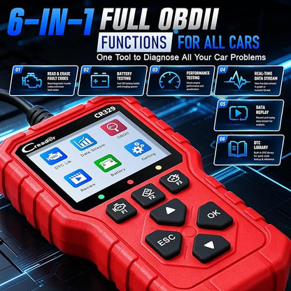 LAUNCH Creader 329 OBD2 Scanner, Full OBDII Functions Car Diagnostic Tool, Engine Code Reader with Battery Test, I/M Readiness, Mode 6&8 Test, Data Stream Car Fault Scanner