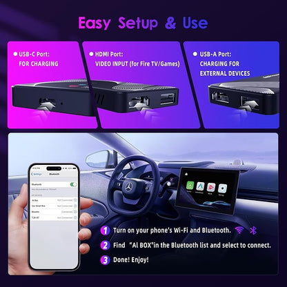 2026 Upgraded 【 3-in-1 】 HDMI Input Car TV & Wireless CarPlay Adapter & Android Auto, i-Phone/Android Phone to Your Vehicle, Plug & Play for Factory Car Stereo 2016+