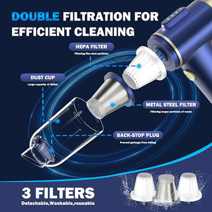 Handheld Car Vacuum Cleaner, 2-in-1 Portable Mini Car Vacuum Cleaner,21000Pa High Power & Air Duster, Handheld Vacuum Cordless with LED Light and Multi-Nozzles for Car,Home,Office,Pet