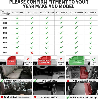 YITAMOTOR Floor Mats Fit for 2007-2013 Chevrolet Silverado/GMC Sierra 1500&2007-2014 Silverado/Sierra 2500 HD/3500 HD Crew Cab, TPE All Weather Floor Liners, 1st & 2nd Row Mats Set Accessories, Black