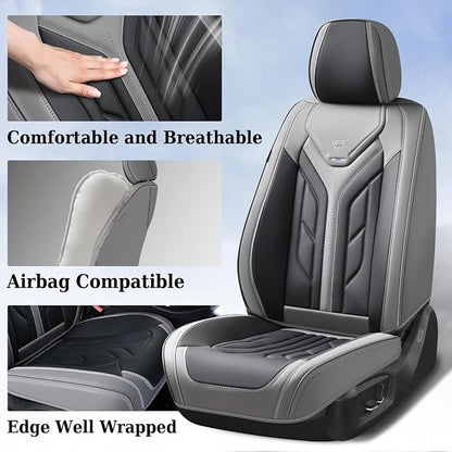 Coverado Seat Covers, Car Seat Covers Front Seats, Leather Seat Covers for Cars, Automotive Seat Covers Car Seat Protector Car Seat Cushion Universal Fit for Most Sedans SUV Pick-up Truck(Gray&Black)
