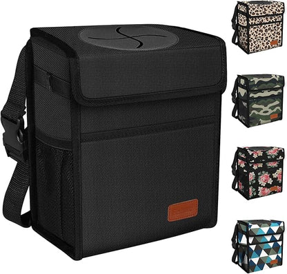 Femuar Leak Proof Car Trash Can with Lid - Waterproof Automotive Garbage Bin for SUVs, Collapsible and Portable Car Trash Bag, Black