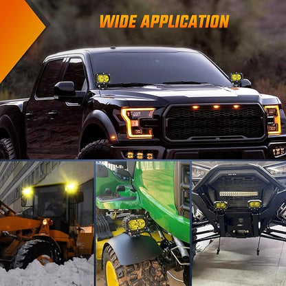 Nilight LED Pod Light 24W 4 Inch 2PCS Yellow Flood Beam Driving Lights Pods IP67 Waterproof Auxiliary Offroad Lighting for Truck Tractor SUV ATV UTV Golf Cart Boat Motorcycle Dirt Bike