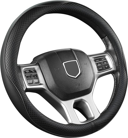 West Llama Customized Auto Car Steering Wheel Cover for Dodge RAM 1500 2500 3500, 15.5-16 inch (Black-Large Size)