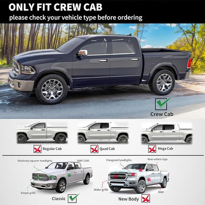 YITAMOTOR 6 Inches Running Boards Compatible with 2009-2018 RAM 1500, 2019-2024 RAM 1500 Classic, 2010-2026 RAM 2500/3500 Crew Cab, Textured Black Side Steps Nerf Bars