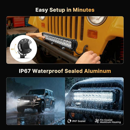 LED Light Bar 72W Spot Flood Combo Beam, Smart App Controlled Off Road Driving Lights Supports CarPlay/Android Auto, IP67 Waterproof 6000K White Lamps for Trucks, ATV, UTV, SUV, Boat (1 Pack)