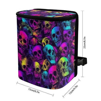 Talayituse Colorful Skull Print Car Trash Bin, Large Size Auto Trash Can Adjustable Portable Garbage Can with Lid, Vehicle Hanging Bag for Headrest Front Back Seat