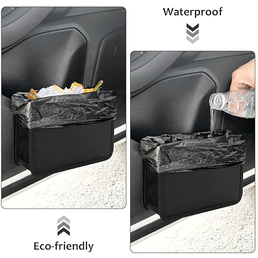 Accmor Collapsible Car Trash Can, Leather Vehicle Garbage Organizer Bin Holder with One Roll Trash Bag, Foldable Hanging Mini Cars Storage Bag Container for Auto, SUV (Black)