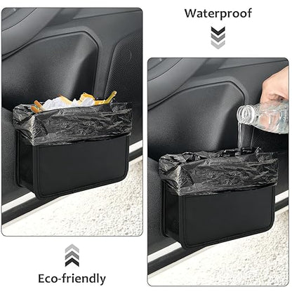Accmor Collapsible Car Trash Can, Leather Vehicle Garbage Organizer Bin Holder with One Roll Trash Bag, Foldable Hanging Mini Cars Storage Bag Container for Auto, SUV (Black)