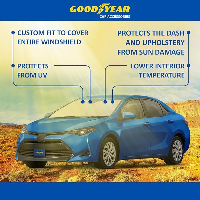 Goodyear Foldable Windshield Sunshade for Toyota Corolla 2014-2019, Car Accessories, Sunshade Cover, Sun Shade Car Windshield, Window Sun Blocker - GY008269