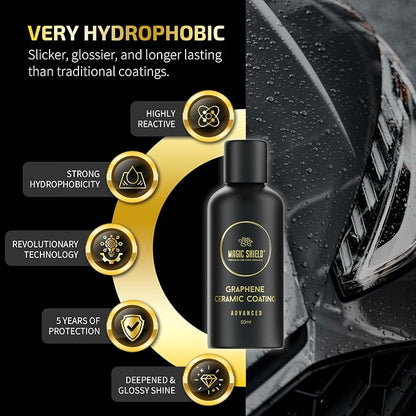 Magic Shield Graphene Coating for Cars │ Self-Healing, 5+ Years Durability │ Advanced SiO2 Ceramic Protection - High Gloss, Anti-Scratch - Perfect for Cars, Motorcycles, Marine, and RVs