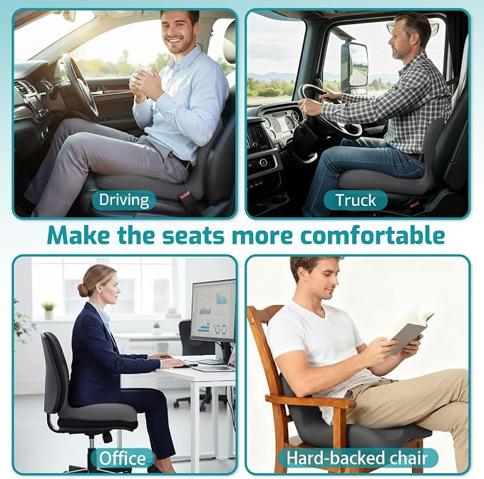 Memory Foam Seat Cushion,Office Chair Cushion with Lumbar Support for Back Pressure Relief, Car Seat Cushion with Adjustable Strap,Sciatica Pad Cushions for Car,Truck, Desk
