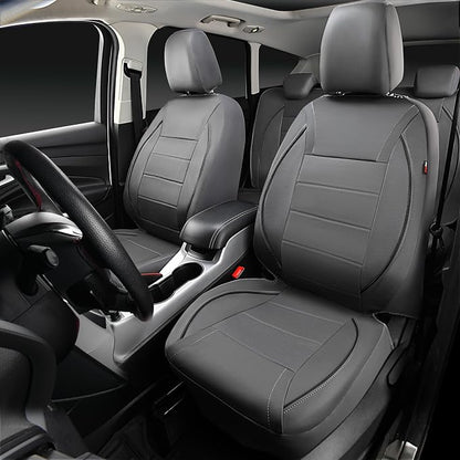 CAR PASS Piping Faux Leather Car Seat Cover Full Set,Grey Breathable Leather Seat Covers for Cars, Airbag Compatible,Universal Fit for SUVs,Van,Sedans,Small Trucks (Full Set, All Gray)
