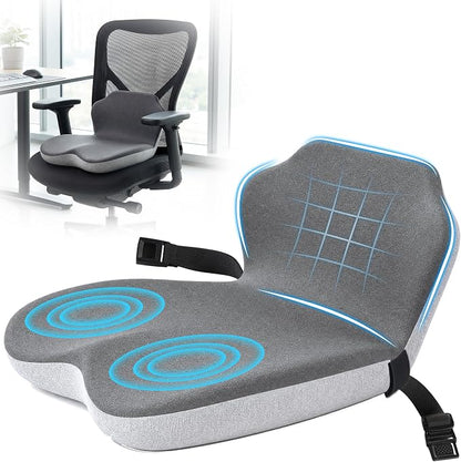 Truck Driver Seat Cushion Memory Foam L-Shaped Ergonomic Cushion for Office Chairs Comfort & Support for Long Sitting Memory Foam U-Shape Tailbone Relief + L-Shape Back Cushion