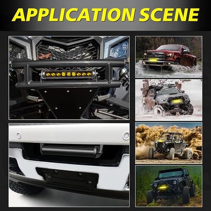 12 Inch Amber Light Bar Kit w/Wiring Harness Black Cover | 63W Powerful OSRAM LED Slim Single Row Light Bar Combo Yellow LED Bumper Lights for UTV ATV SUV Trucks Pickup Can-am Honda
