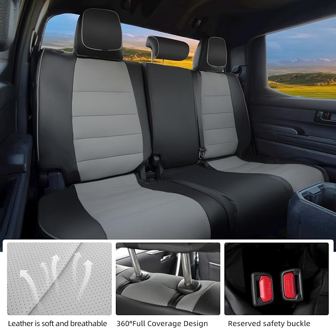 Lolcar Tacoma Car Seat Covers Custom for Select Toyota Tacoma (Only for Hybrid) 2024 2025 2026 Double cab TRD Sport,TRD Off-Road,Limited,Trailhunter -Full Set,Leather(Black/Gray)
