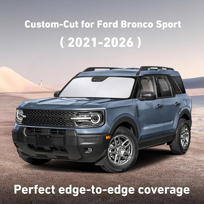 EcoNour Windshield Sunshade Compatible for Ford Bronco Sport 2021-2024 2025 2026, Sun Visor for Front Windshield & Window Sun Shade Cover, UV Heat Blocker & Protector, Car Accessories