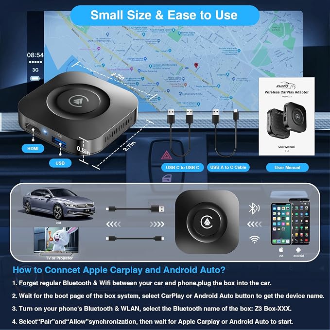 Wireless CarPlay Adapter, Magic Box Supports YouTube TikTok and More, Android Auto Wireless Adapter Easy Set up for Wired CarPlay Cars