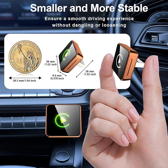 Wireless CarPlay Adapter 2026 Upgraded, 2-in-1 Adapter Converts Wired to Wireless Dongle, 5GHz WiFi Auto-Connection, Plug & Play for Cars with Factory Wired CarPlay/Android Auto (Orange)