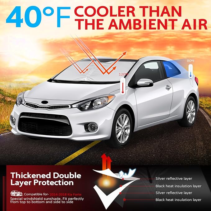 KAYZT Windshield Sun Shade for 2014-2018 Kia Forte Foldable Sunshade Front Window Custom Fit Car Accessories