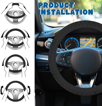 Car Steering Wheel Cover, 14.5"-15" Inch Universal Anti-Slip DurableSteering Wheel Protective Cover, Breathable Auto Interior Decoration Accessories for Sedan SUV Truck (Black Honeycomb)