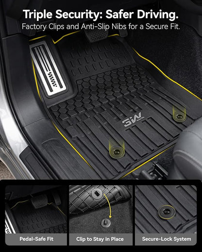 3W Floor Mats Fit for Toyota Tacoma Hybrid 2024 2025 2026 with Metal Pedals, TPE All Weather Custom Fit Floor Liner for Tacoma Accessories 1st and 2nd Row Full Set Car Mats Easy Clean, Black