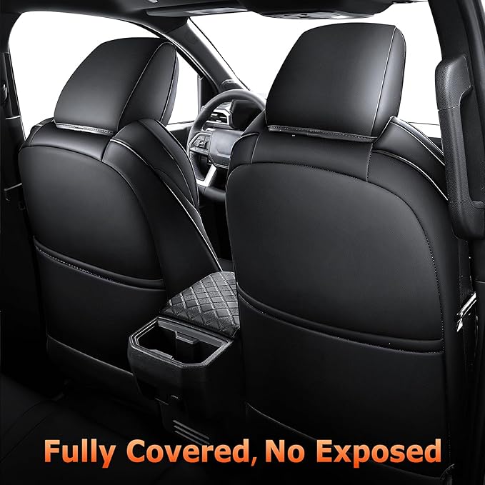 Carlimeki Leather Seat Covers Custom Fit for Tacoma Gen 4th (2024-2026) Double Cab, for SR, SR5, TRD PreRunner, TRD Sport, TRD Off-Road, Limited, Trailhunter - Armrest Covers Included - Fully Covered