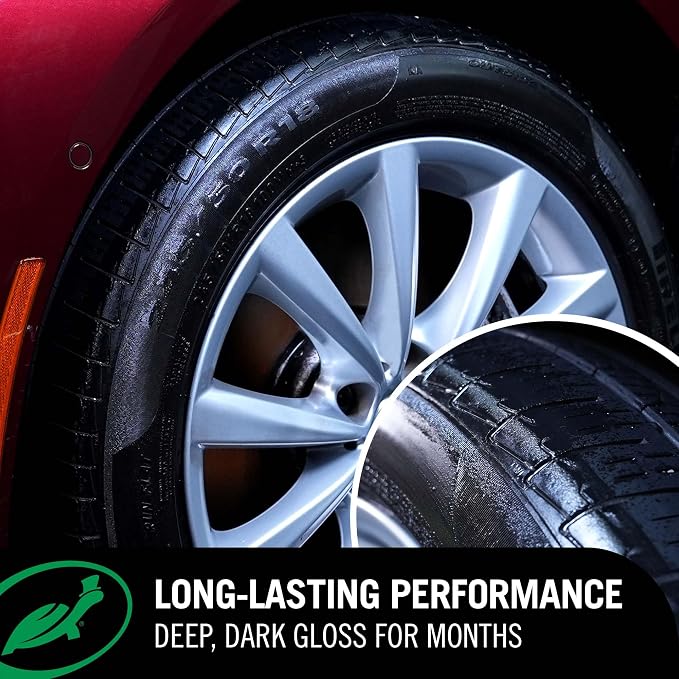 Turtle Wax Hybrid Solutions Graphene Acrylic Tire Shine Spray Coating, Long-Lasting Rich Black Shine, No-Sling, Water-Resistant Tire Dressing with UV and Dirt Repellent Protection, 23oz (Pack of 3)