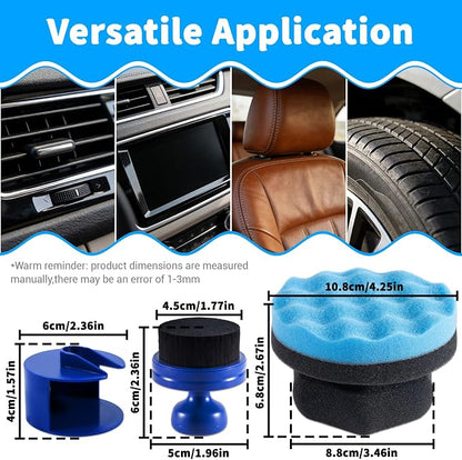 SIMPOR Tire Shine Applicator Brush and Hex Grip Sponge Pad Kit, Soft Bristle Tire Dressing Applicator with Storage Stand, No Mess Car Detailing Wave Foam Sponge Tool for Cleaning Waxing (2 Pack)