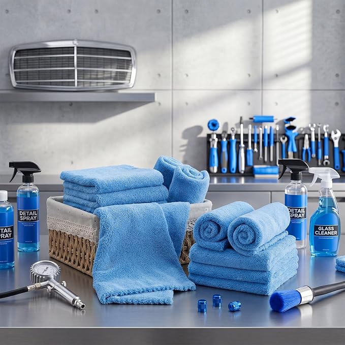 Shimeyao 30 Pcs 12.5 × 12.5 Inch Edgeless Microfiber Plush Towels for Cars Detailing Drying Wash Polishing Absorbent Cleaning Cloths, 500 GSM (Light Blue)
