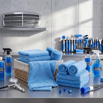 Shimeyao 30 Pcs 12.5 × 12.5 Inch Edgeless Microfiber Plush Towels for Cars Detailing Drying Wash Polishing Absorbent Cleaning Cloths, 500 GSM (Light Blue)